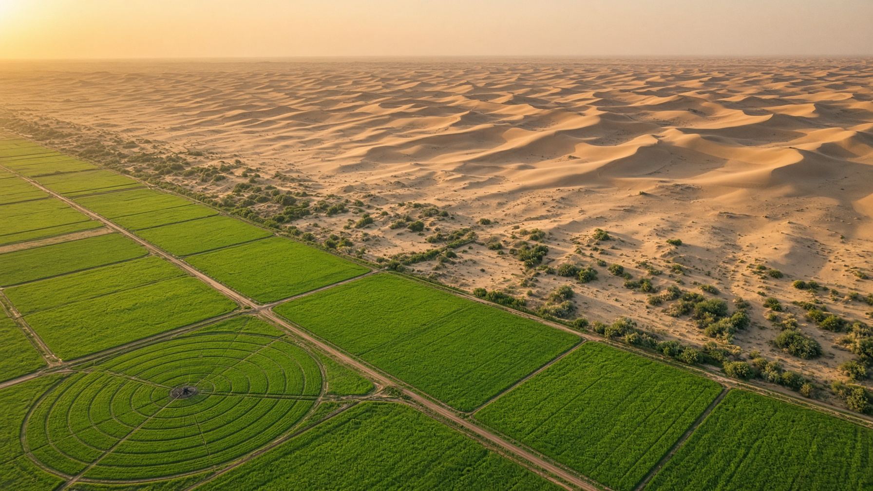 Irrigated forage fields meeting the pale Cholistan desert